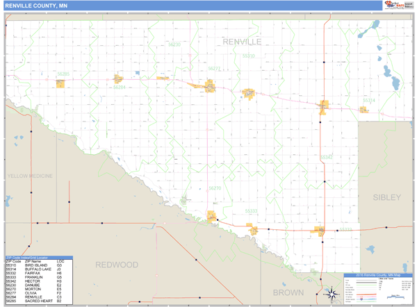 Renville County, Minnesota Zip Code Wall Map Market Maps (IDI)