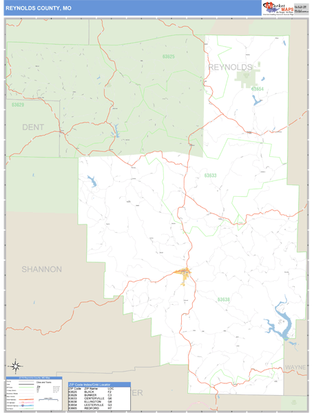 Reynolds County, Missouri Zip Code Wall Map Market Maps (IDI)