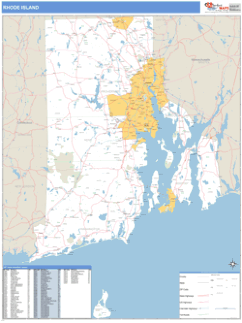 Rhode Island ZIP Code Wall Map Market Maps (IDI)