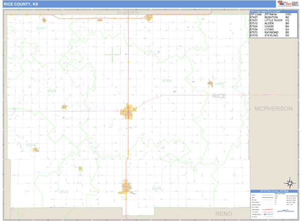 Rice County, Kansas Zip Code Wall Map Market Maps (IDI)