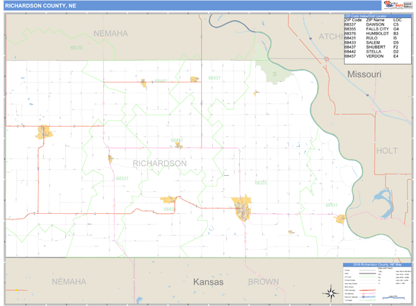Richardson County, Nebraska Zip Code Wall Map Market Maps (IDI)