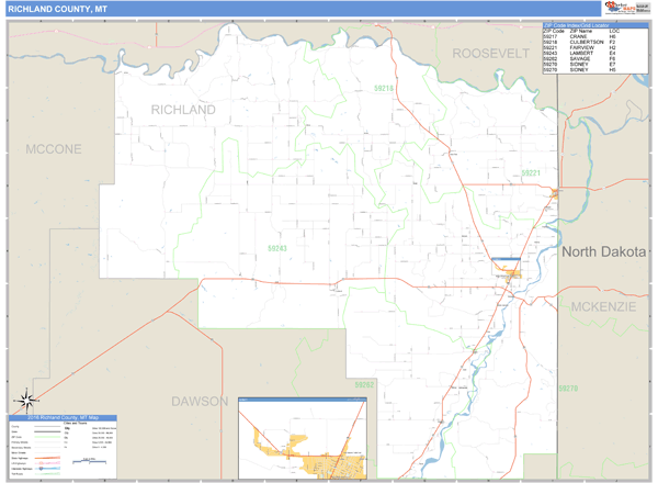 Richland County, Montana Zip Code Wall Map Market Maps (IDI)