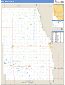 Richland County, North Dakota Zip Code Wall Map