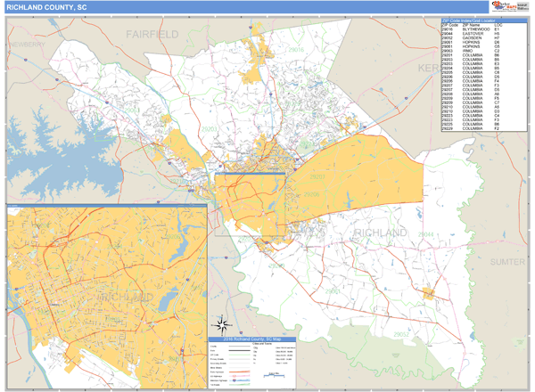 Richland County, South Carolina Zip Code Wall Map Market Maps (IDI)