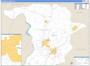 Richmond County, North Carolina Zip Code Wall Map