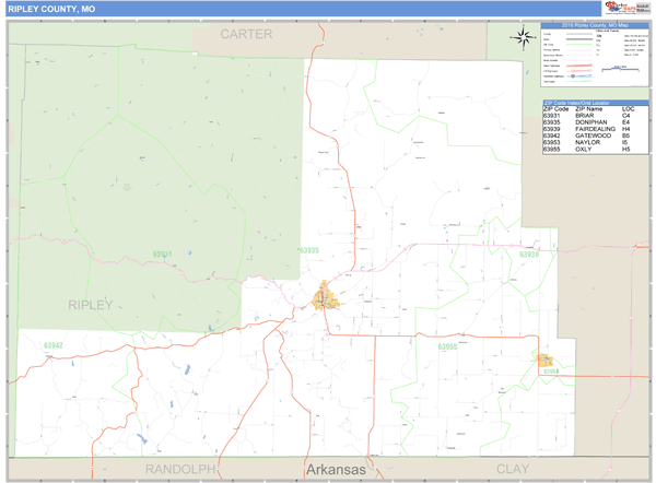 Ripley County, Missouri Zip Code Wall Map Market Maps (IDI)