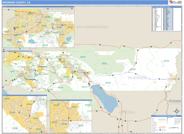 Riverside County, California Zip Code Wall Map Market Maps (IDI)