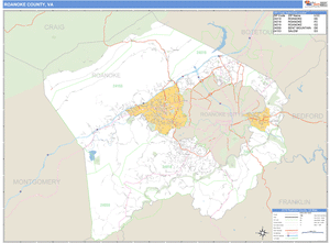 Roanoke County, Virginia Zip Code Wall Map