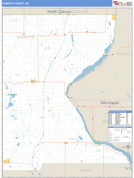 Roberts County, South Dakota Zip Code Wall Map Market Maps (IDI)