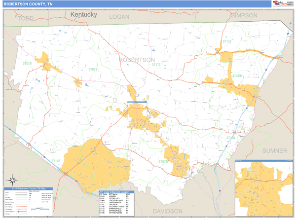 Robertson County, Tennessee Zip Code Wall Map Market Maps (IDI)