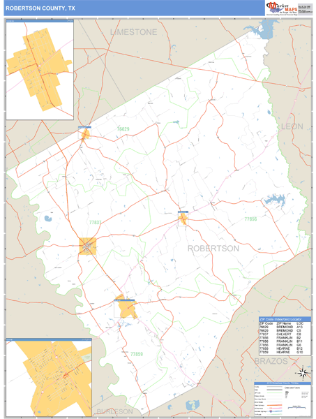 Robertson County, Texas Zip Code Wall Map Market Maps (IDI)