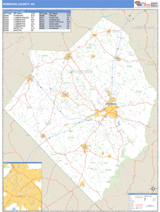 Robeson County, North Carolina Zip Code Wall Map