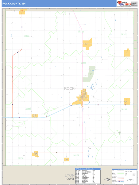 Rock County, Minnesota Zip Code Wall Map Market Maps (IDI)