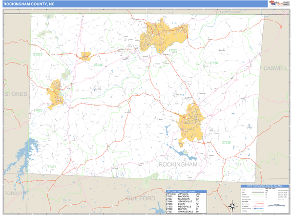 Rockingham County, North Carolina Zip Code Wall Map Market Maps (IDI)