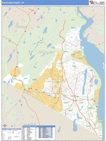 Rockland County, New York Zip Code Wall Map Market Maps (IDI)