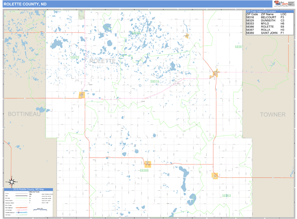 Rolette County, North Dakota Zip Code Wall Map Market Maps (IDI)