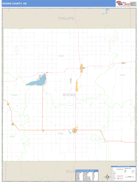 Rooks County, Kansas Zip Code Wall Map Market Maps (IDI)