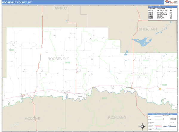Roosevelt County, Montana Zip Code Wall Map Market Maps (IDI)