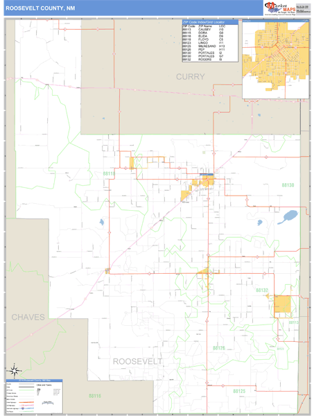 Roosevelt County, New Mexico Zip Code Wall Map Market Maps (IDI)