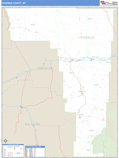 Rosebud County, Montana Zip Code Wall Map Market Maps (IDI)