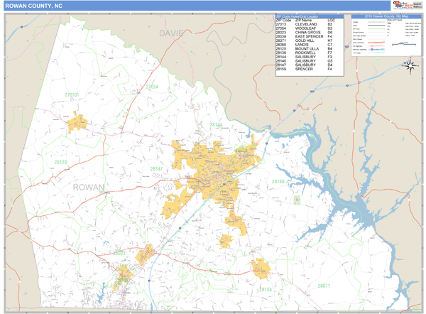 Rowan County, North Carolina Zip Code Wall Map Market Maps (IDI)