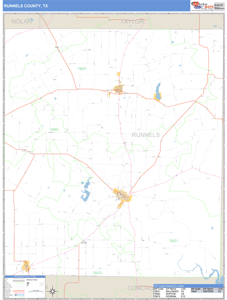 Runnels County, Texas Zip Code Wall Map Market Maps (IDI)