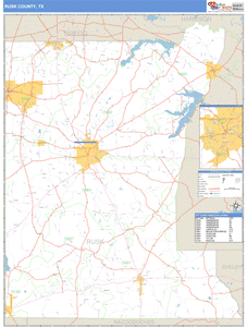 Rusk County, Texas Zip Code Wall Map