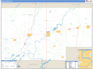 Rusk County, Wisconsin Zip Code Wall Map