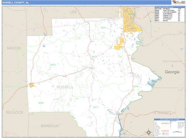 Russell County, Alabama Zip Code Wall Map Market Maps (IDI)