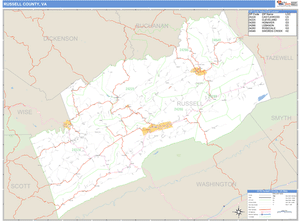 Russell County, Virginia Zip Code Wall Map