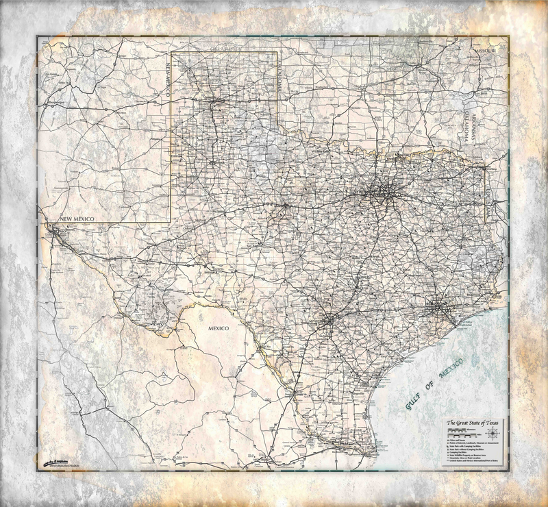 Rustic Antique Texas Wall Map Maps.com