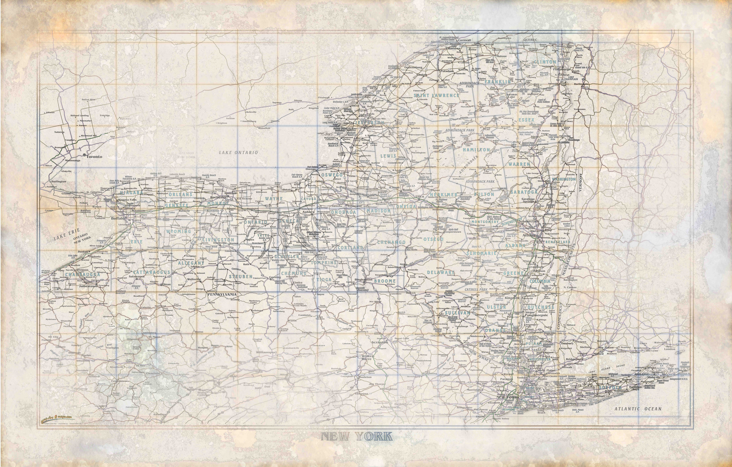 Compart Maps' Rustic New York Wall Map | Map Geek.com