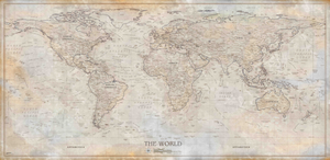 Rustic World Wall Map Euro Centered Wall Map