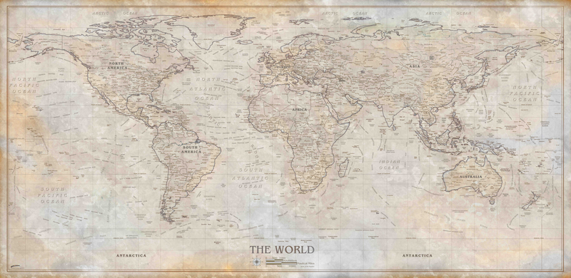 Rustic World Wall Map Euro Centered Wall Map Maps.com