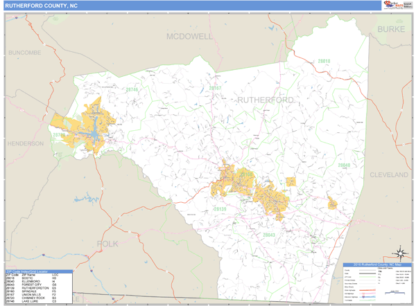 Rutherford County, North Carolina Zip Code Wall Map Market Maps (IDI)