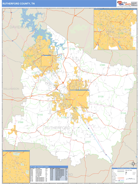 Rutherford County, Tennessee Zip Code Wall Map Market Maps (IDI)