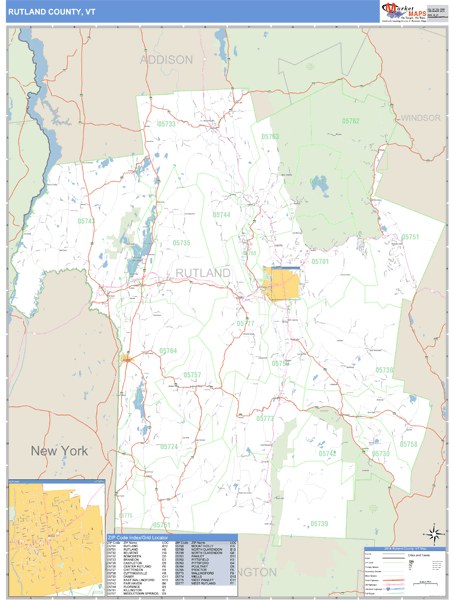 Rutland County, Vermont Zip Code Wall Map Market Maps (IDI)