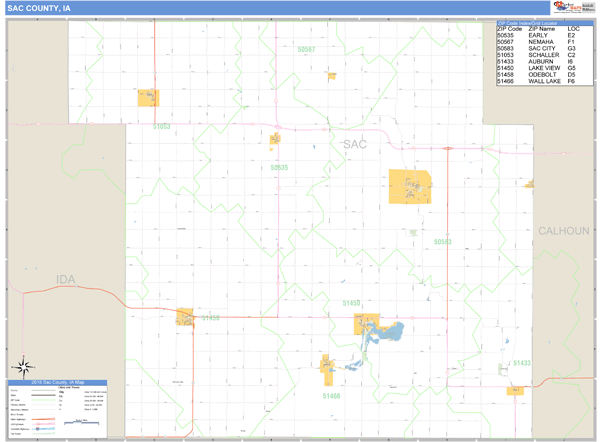 Sac County, Iowa Zip Code Wall Map Market Maps (IDI)