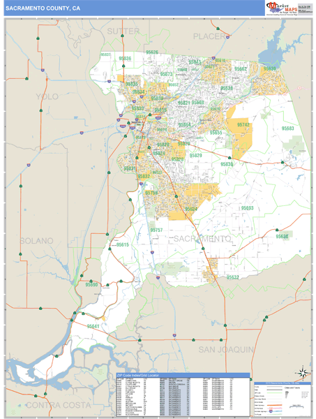 Sacramento County, California Zip Code Wall Map | Map Geek.com