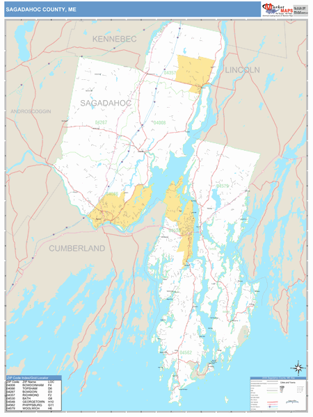 Sagadahoc County, Maine Zip Code Wall Map Market Maps (IDI)