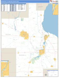 Saginaw-Bay City-Midland, Michigan Metro Area Wall Map