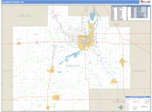 Saginaw County, Michigan Zip Code Wall Map