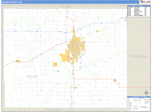 Saline County, Kansas Zip Code Wall Map