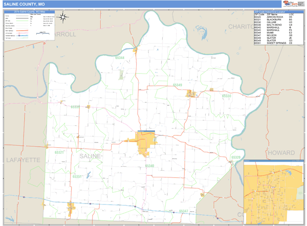Saline County, Missouri Zip Code Wall Map Market Maps (IDI)