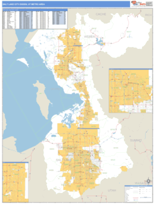 Salt Lake City-Ogden, Utah Metro Area Wall Map Market Maps (IDI)