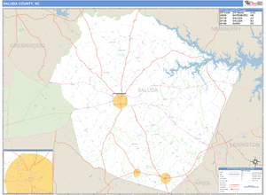 Saluda County, South Carolina Zip Code Wall Map