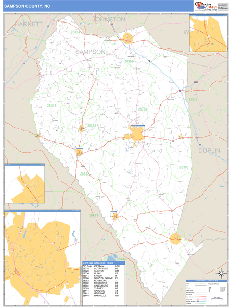 Sampson County, North Carolina Zip Code Wall Map Market Maps (IDI)