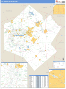 San Antonio, Texas Metro Area Wall Map