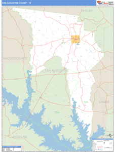San Augustine County, Texas Zip Code Wall Map