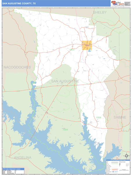 San Augustine County, Texas Zip Code Wall Map Market Maps (IDI)